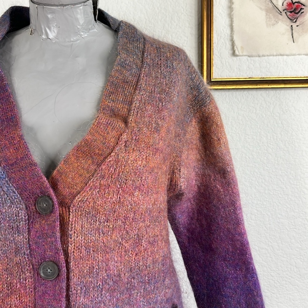 Re/Done 90s V Neck Space Dye Knit Cardigan Button Front Ombre - Picture 2 of 9